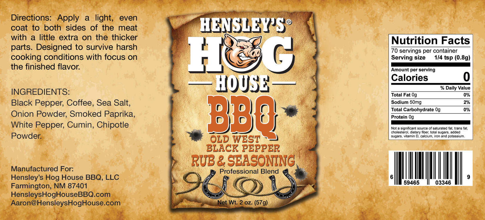 Hensley's Hog House BBQ® Old West Black Pepper Rub & Seasoning 2 oz