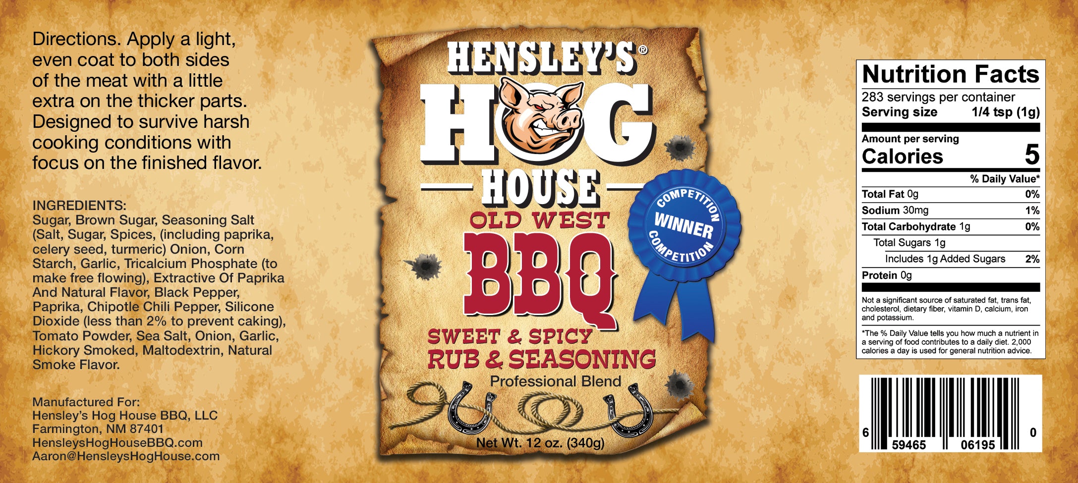 Hensley's Hog House BBQ® Old West Sweet & Spicy Rub & Seasoning 12 oz