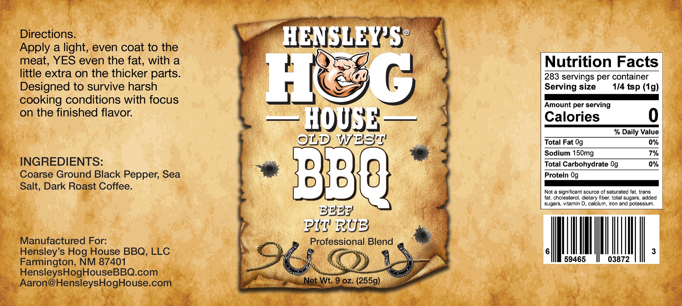 Hensley's Hog House BBQ® Old West Big Beef Pit Rub 9 oz