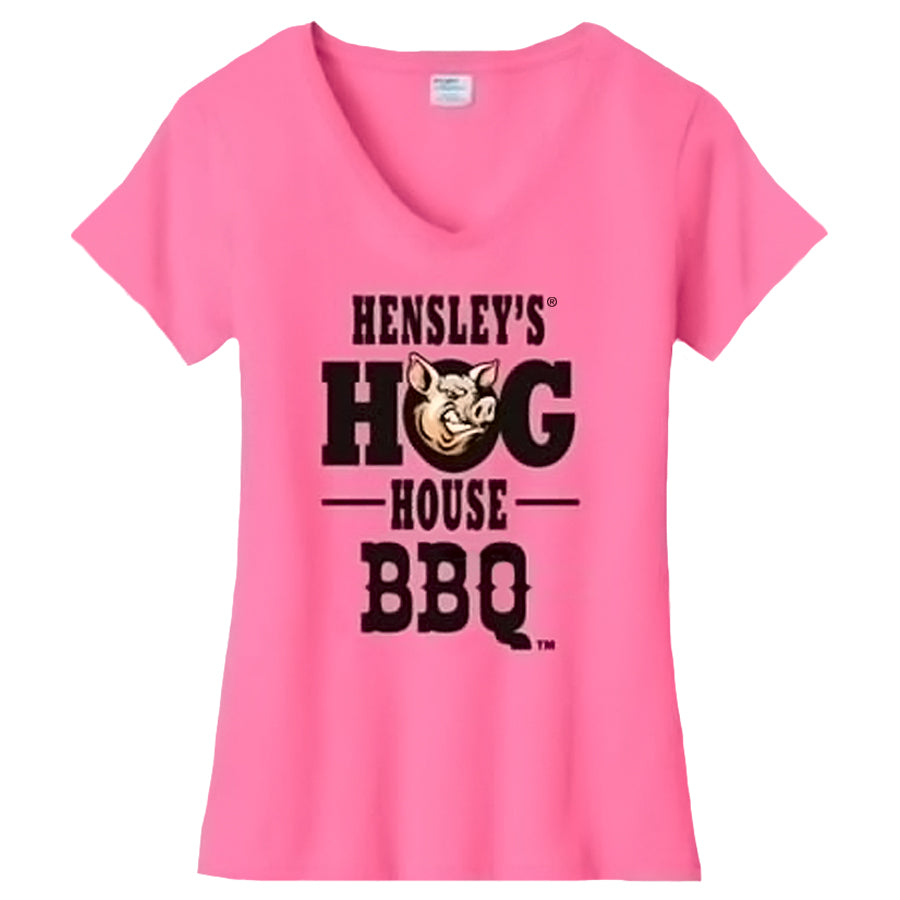 Hensley's Hog House BBQ® Women's Pink V-Neck T-Shirt